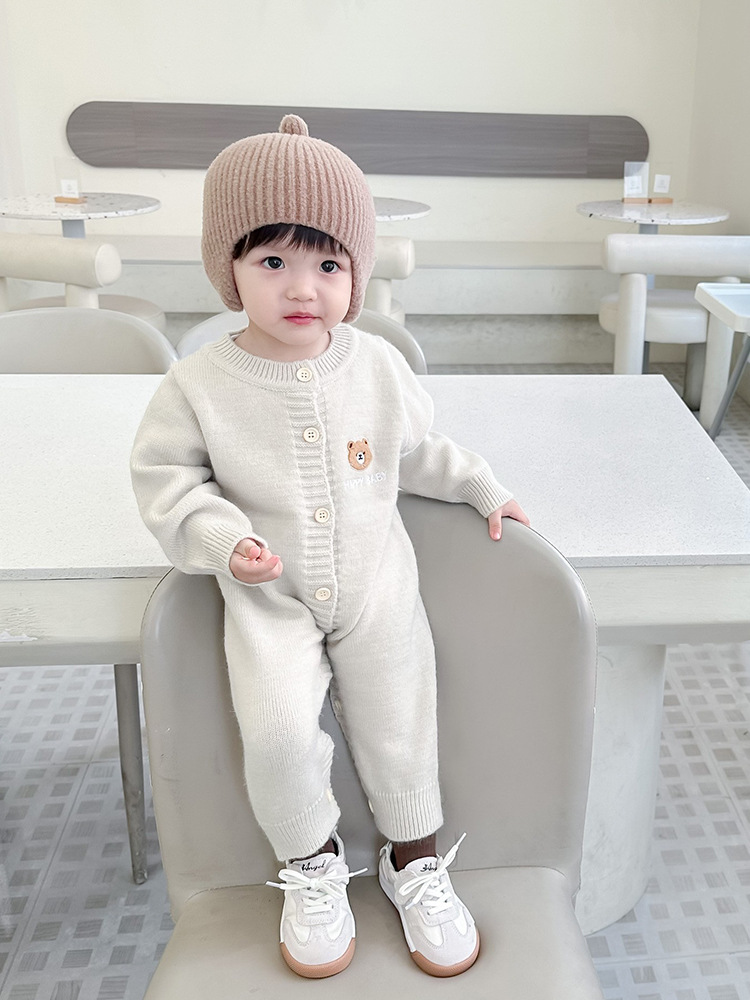 INS estilo bebé Otoño e Invierno ropa serie oso mameluco de punto bebé suéter cardigan abrigo salida mono