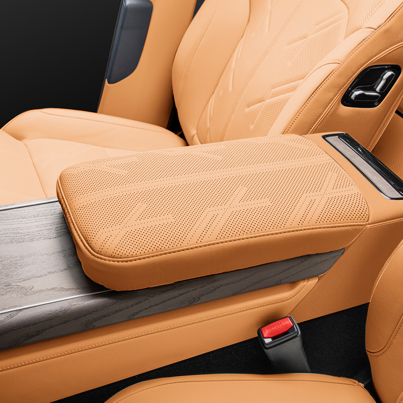 Jike For Zeekr 9X Car Armrest Box Protective Cover Leather Interior Decoration (Armrest box pad) - jk-9x-leather-armrest-box-protective-cover-1-piece-amber-brown