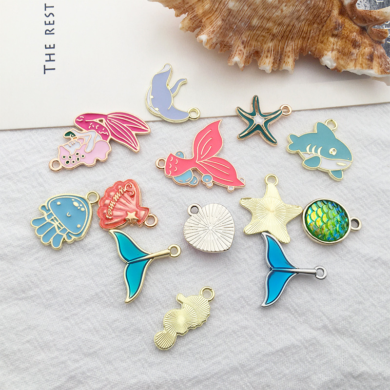 Oil-dripping alloy Marine shark, starfish, mermaid, dolphin pendant, diy bracelet, necklace accessory, pendant pic 4