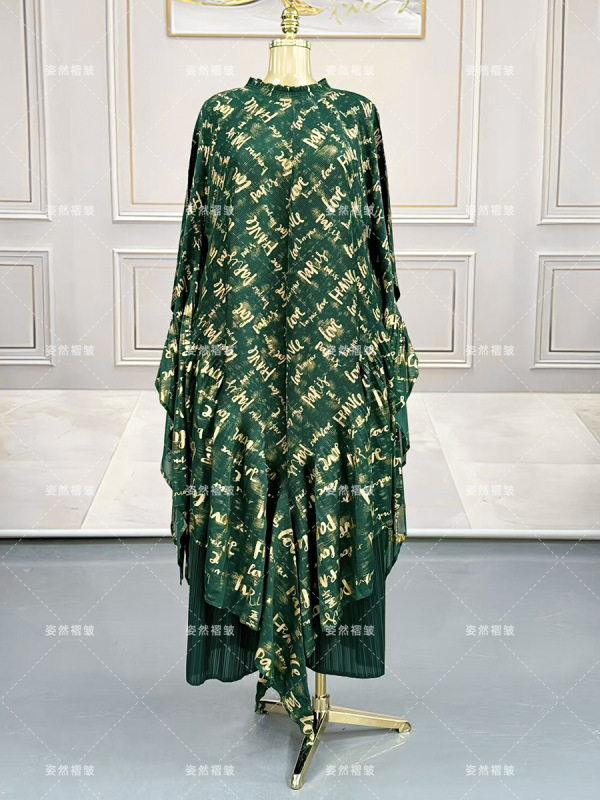 非洲大码女装时尚套装三宅褶皱字母烫金上衣百褶长裤两件套欧美风|undefined