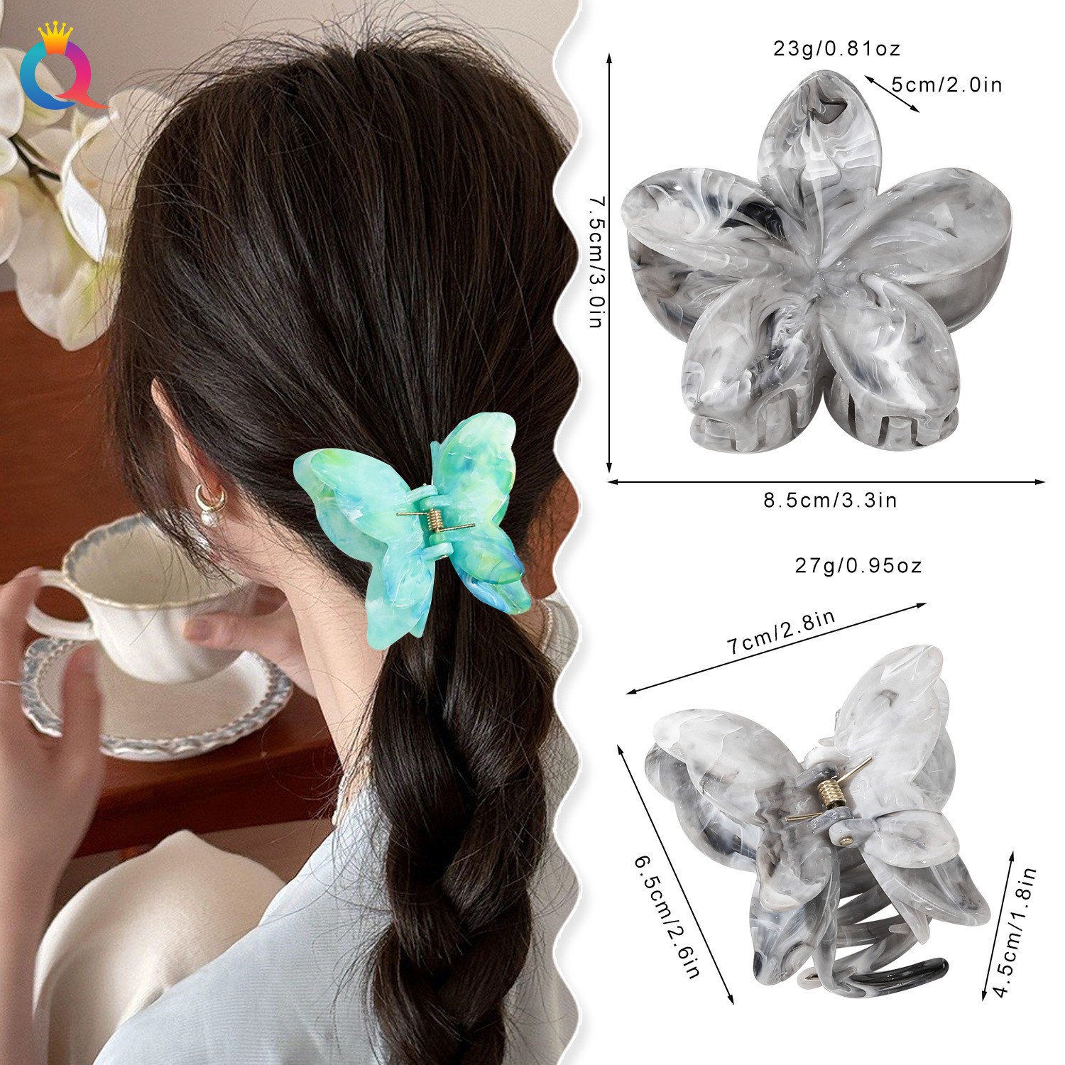 Qiyue cross-border marble pattern flower catch clip large egg flower hair clip plate hair shark clip hair catch hair accessories wholesale_voghion.com