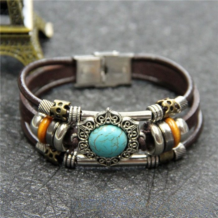 turquoise retro leather ethnic bracelet