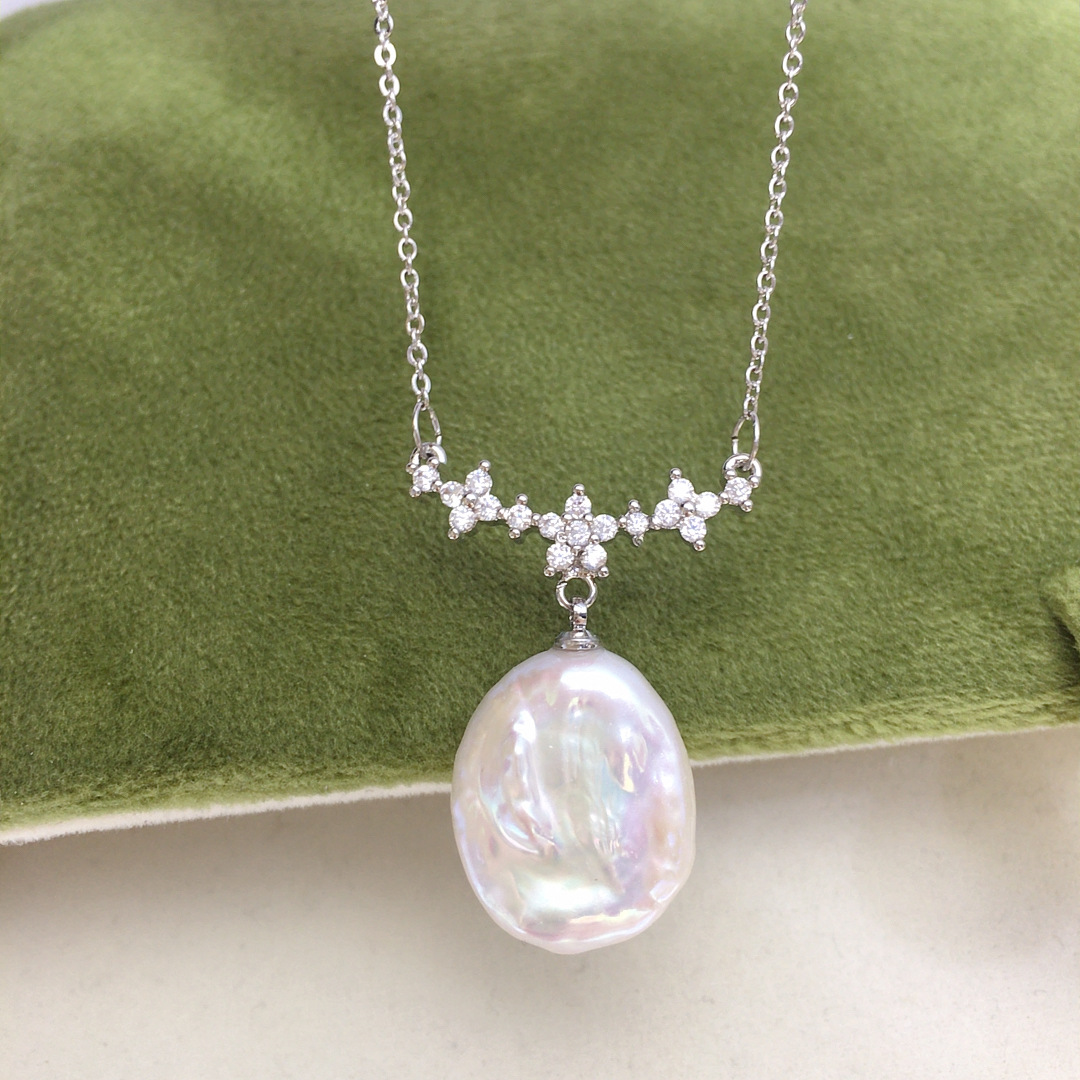 Aurora Colorful Baroque Round Baroque Fairy Necklace Natural Freshwater Pearl Pendant Clavicle Chain Wholesale