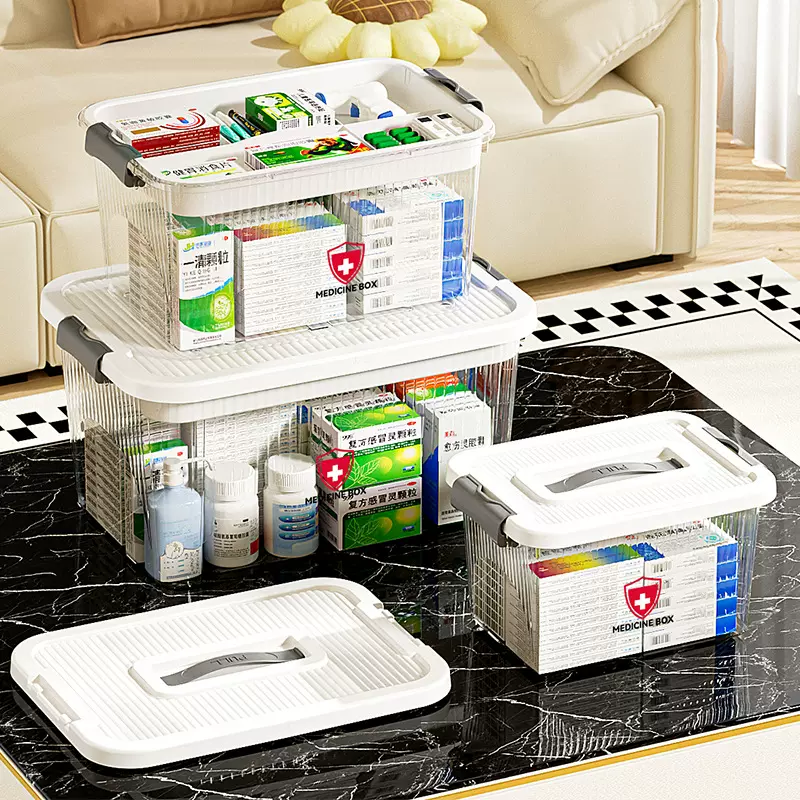 高透医药箱大容量家用便携户外手提药箱多层药品储物盒塑料收纳盒