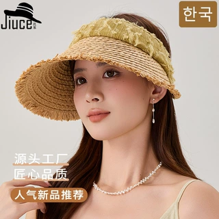 拉菲草编织空顶帽女生夏日韩版海边度假大檐遮阳防晒草帽子可折叠