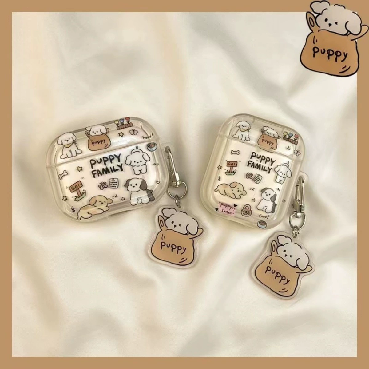 Защитный тканевый чехол (Apple совместимый) для AirPods 1/2/3/Pro/Pro2, милый принт «щенок», масштаб 1:2, с подвеской