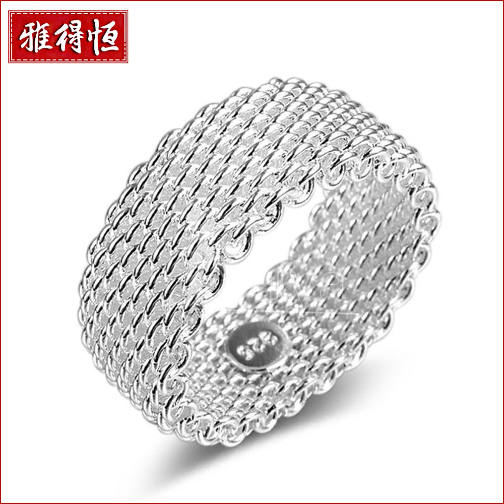 欧美热销戒指女个性 ins风网戒指跨境网红特推网编织戒指环镀银饰