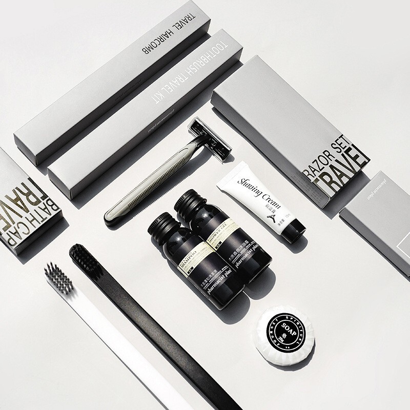 Pp Gray Simple Hotel Disposable Toothbrush Toothpaste Wash Set B&B Oak Shampoo Shower Gel Soft Bristles
