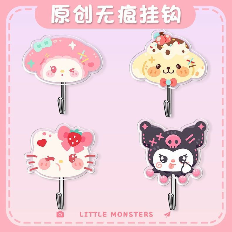 Cute and Adorable My Melody Hook, No-Drill Towel Holder for Bathroom, Kitchen, Wall, and Restroom, Transparent Decoration