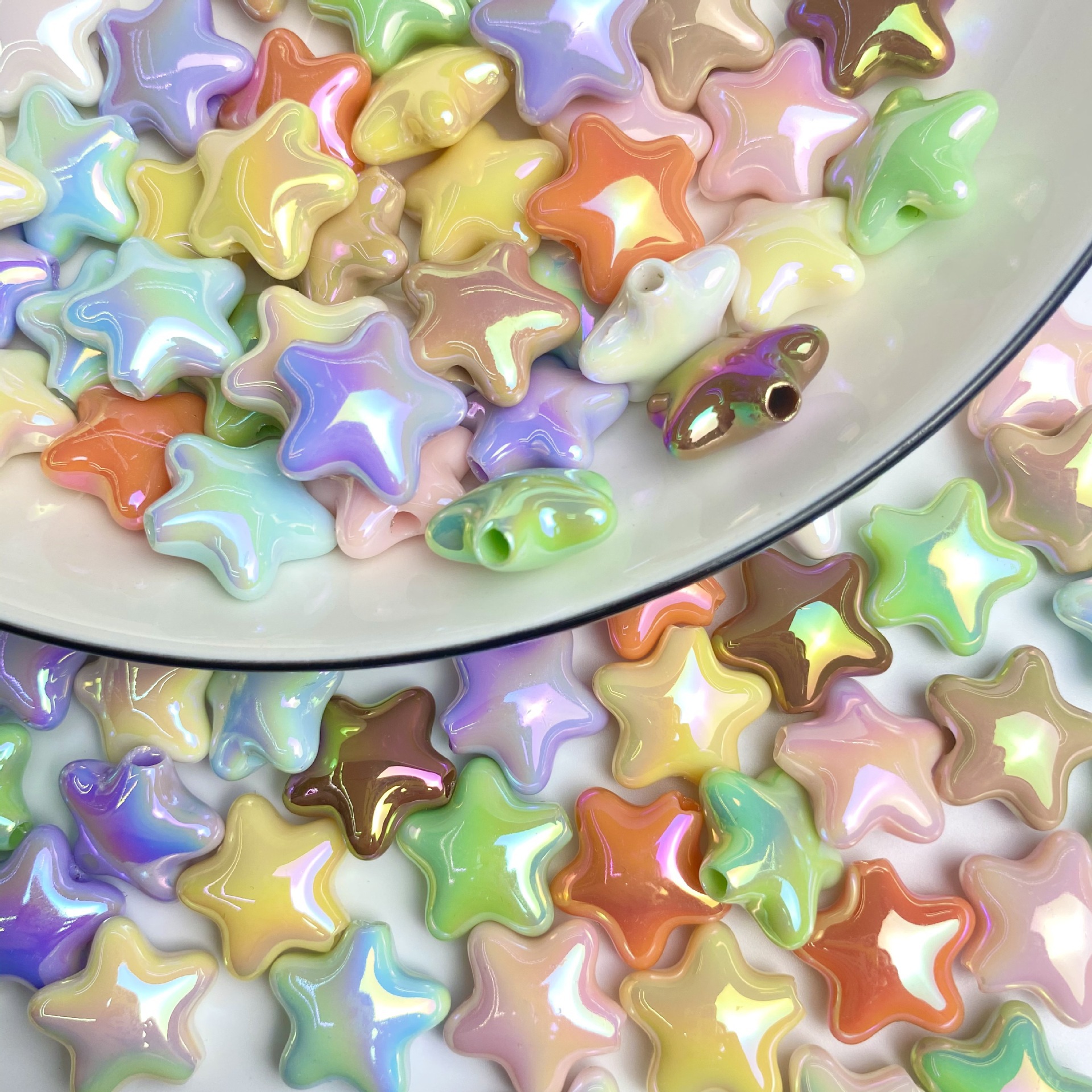 平面大孔五角星电镀uv炫彩diy手机链串珠材料饰品配件散珠批发