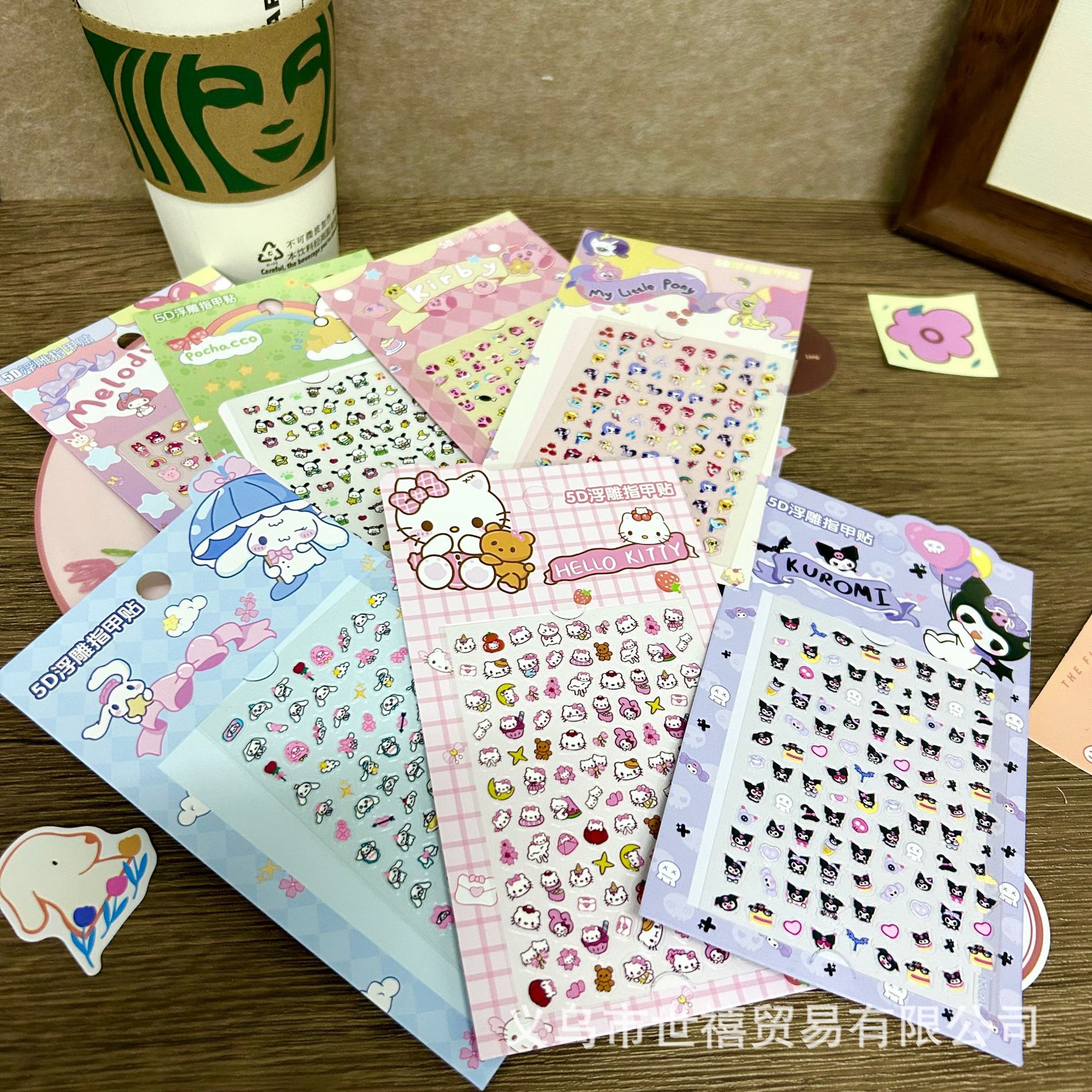 Parche de uñas Sanrio para niños, lindo y divertido Kulomi 5D en relieve pegatinas de uñas impermeables, manual de pegatinas decorativas