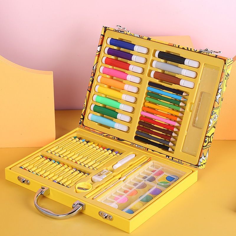 145 caja de aluminio de doble capa, bolígrafo de acuarela, juego para niños, herramienta de dibujo, caja de regalo de pintura, pintura de arte, juego completo de lujo