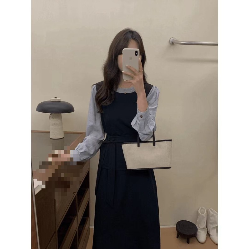2025秋季新款韩系女洋气减龄百搭显瘦时尚套装假两件长裙两件套|undefined