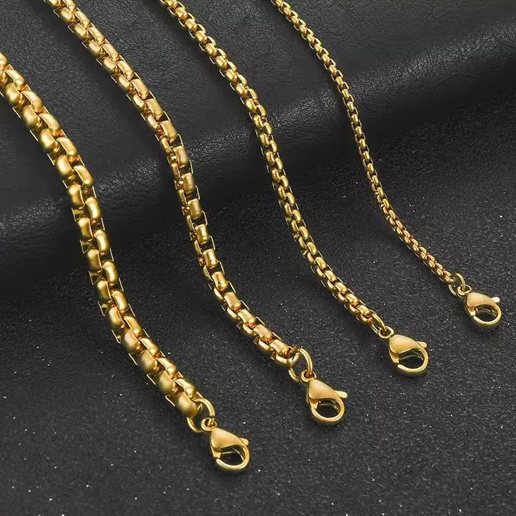 Stainless Steel Square Pearl Necklace Titanium Steel Jewelry Box Chain Men's European and American Hip Hop Fashion Versatile Necklace