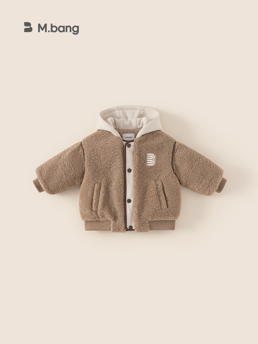 Yubao ropa infantil para niños más terciopelo grueso y cálido falso dos piezas de suéter de algodón de invierno chaqueta de algodón encapuchado para niños