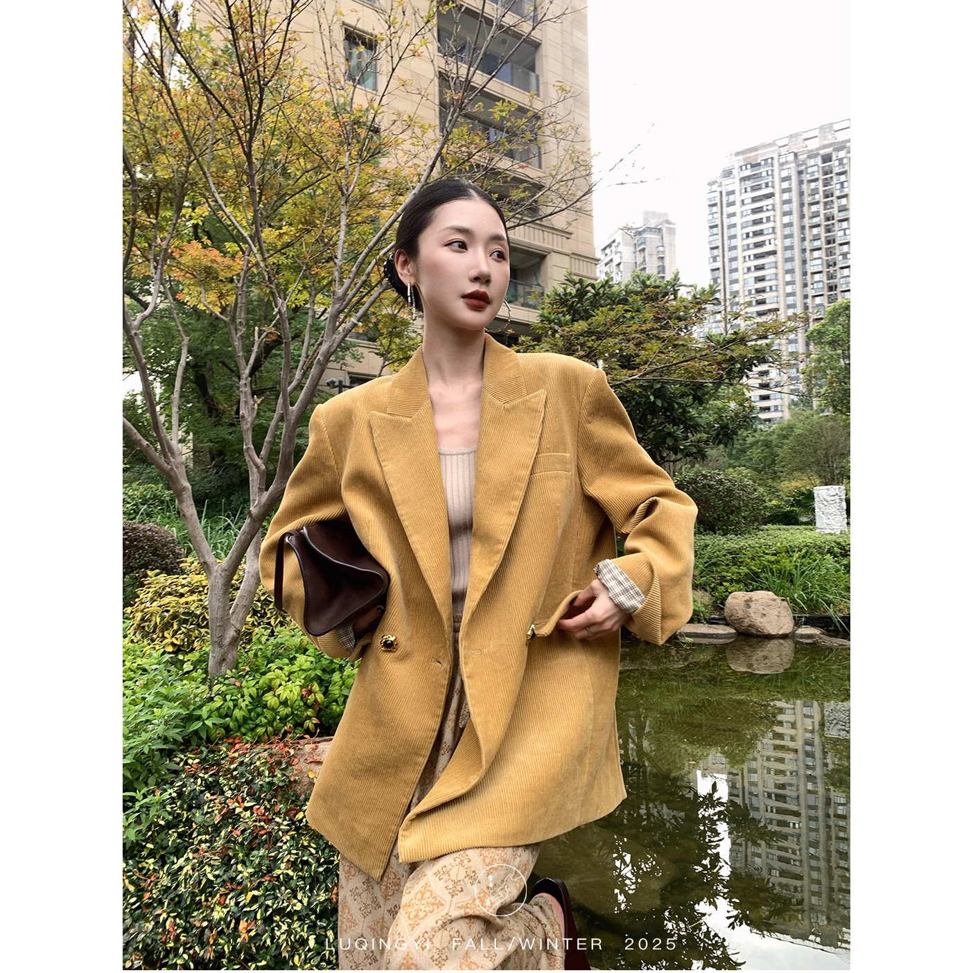 Qingyi Original [Guifengqin] Retro Corduroy Suit Tops Women's Autumn Cotton Gun Lapel Casual Top