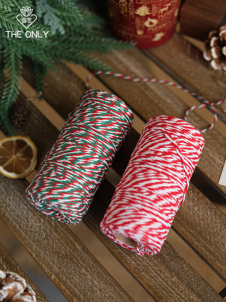 100m Cotton and Linen Rope Christmas Decoration Greeting Card Hanging Strap Two-Color Long Strap Cotton Rope Christmas Gift Gift Strap Rope