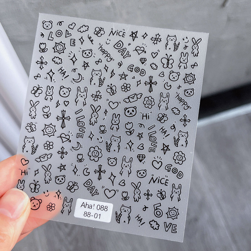 ネット赤爆金かわいいネイルシール落書き小動物花蝶模様薄靭立体ネイルシール卸売り|undefined