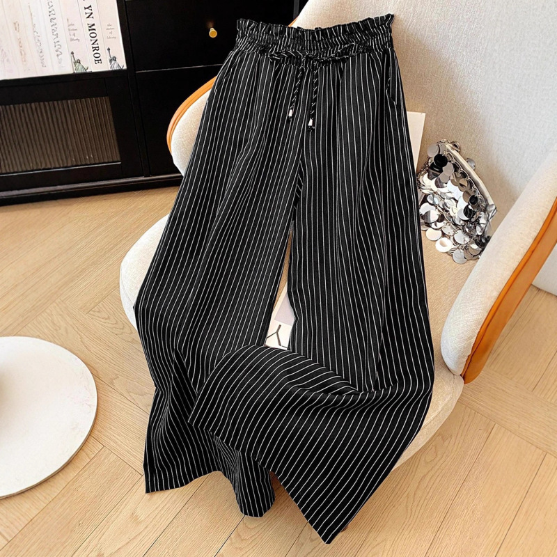 Amazon European and American Autumn and Winter New Drawstring High-Waisted Elastic Waist Straight Wide-Leg Pants for Women, Comfortable Slimming Casual Long Pants