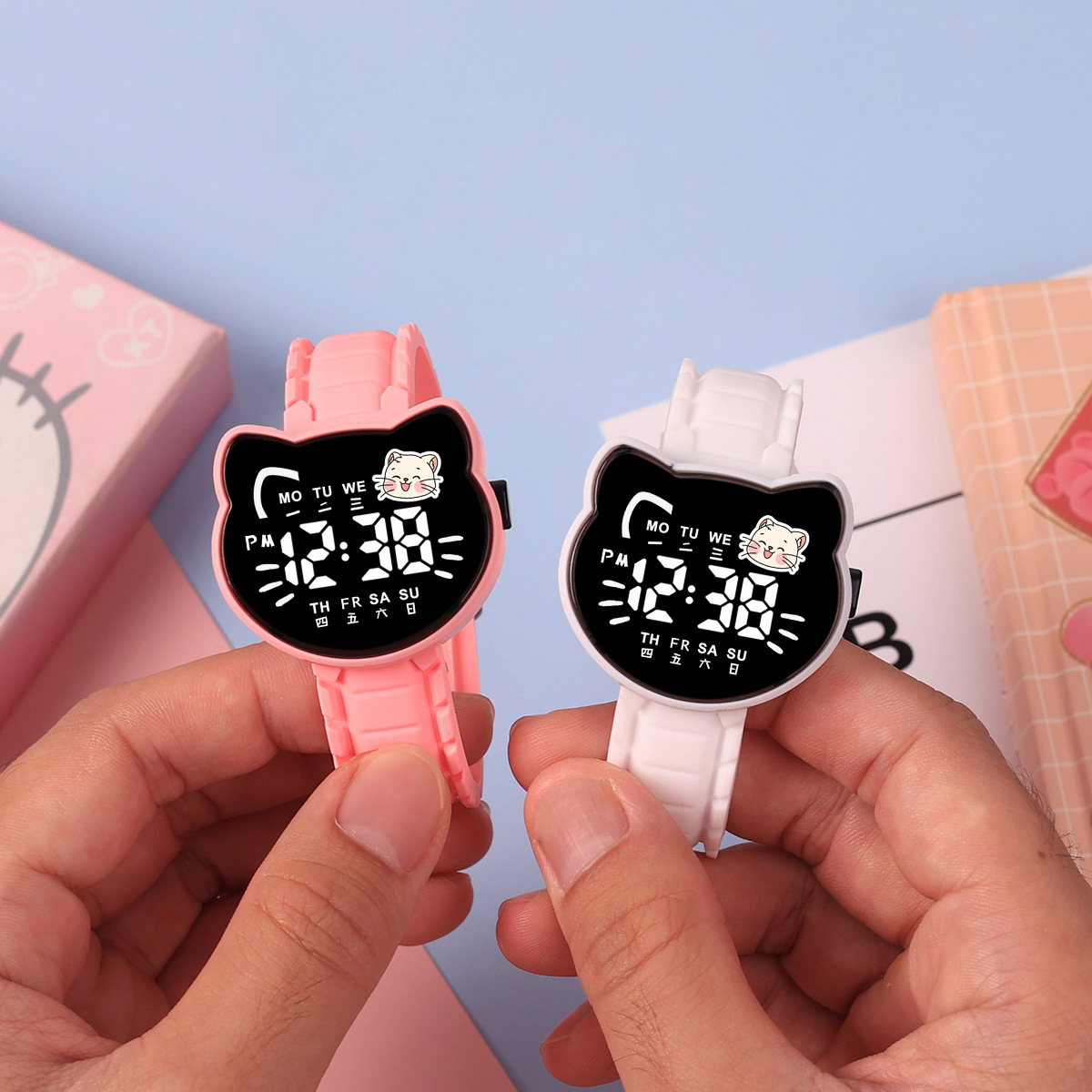 Hot-Selling New Cute Cat Watch Silicone Band Button Luminous Korean Version Fashionable and Versatile Girls Watch Time
