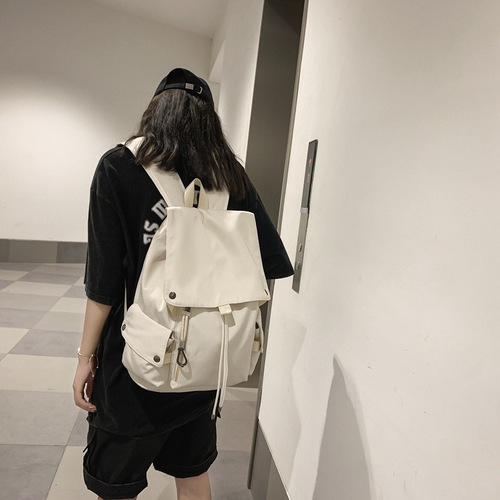 Ins Hong Kong style schoolbag for women Korean style Japanese high school college students backpack junior high school students versatile flip drawstring backpack