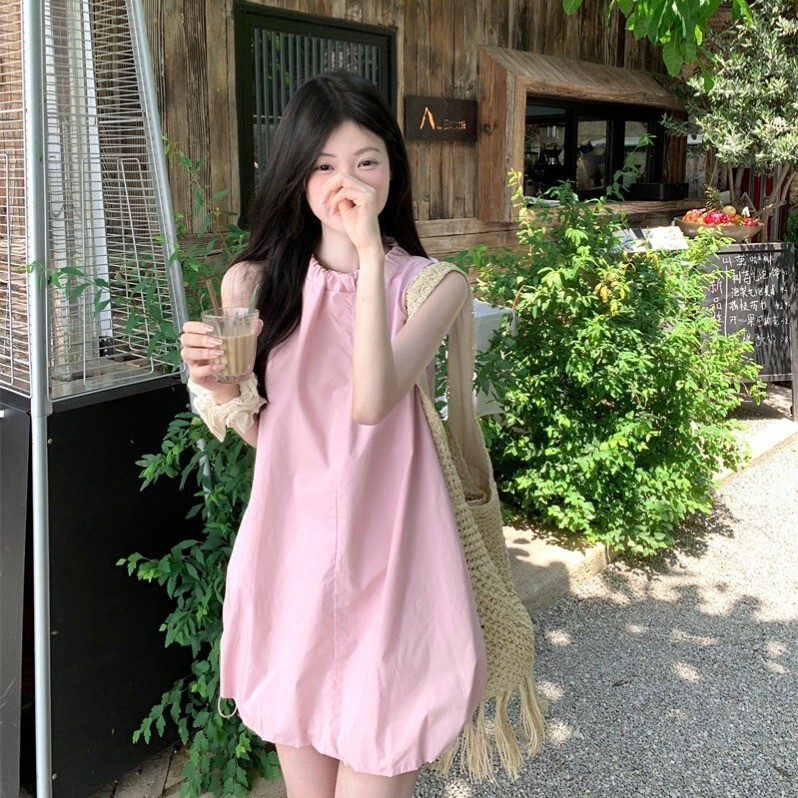 Sleeveless Pink Dress for Petite Women, Summer 2026 New Style, Stunning Beach Floral Dress for Seaside Vacation