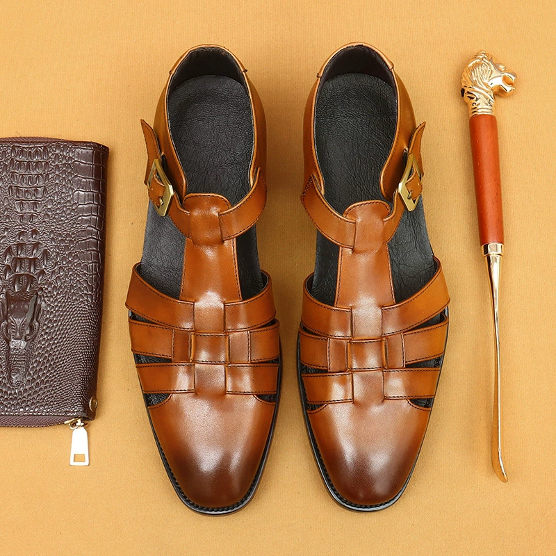 [На мероприятии] Ретро римские сандалии мужские летние кожаные деловые туфли