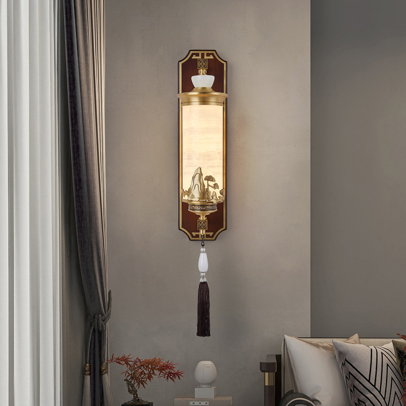Luz de pared de cabecera nueva madera china estilo chino de fondo de la sala de estar lámparas de pared lámparas de pasillo de protección de ojos iluminación de cabecera 667L