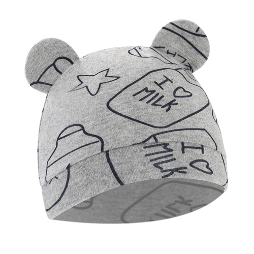Foreign Trade European and American Newborn Baby Hat Cartoon Printed Double-Ear Infant Cap 0-3 Months Baby Hat 8320