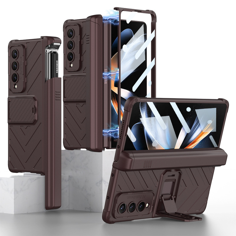 Suitable for Samsung Z Fold4 Mobile Phone Case Business Magnetic Foldableing Armor Slider Pen Box Holder All-Inclusive Protective Cover