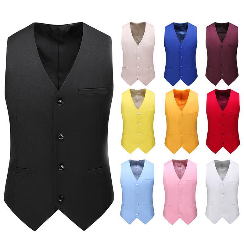 Foreign Trade Cross-Border Men's Vest Suit Vest Solid Color Casual Business Suit with Cardigan European Size Men's Clothing Wholesale
