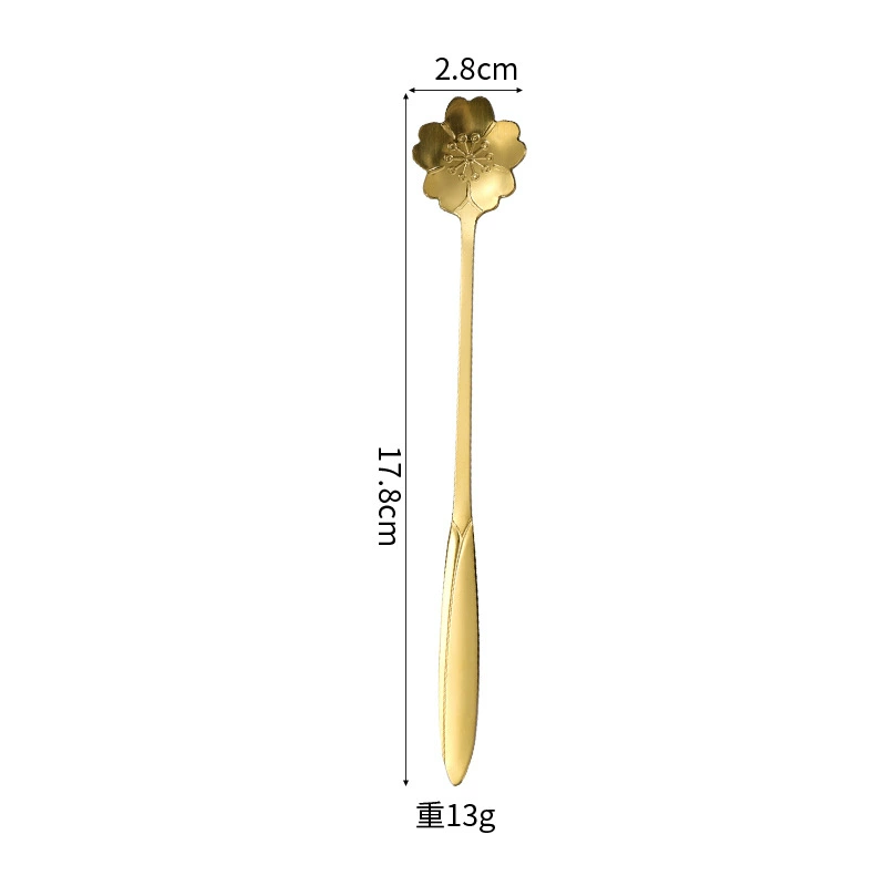 Stainless Steel Cherry Blossom Dessert Spoon, 12/15/17 cm, Silver or Gold, Floral Handle