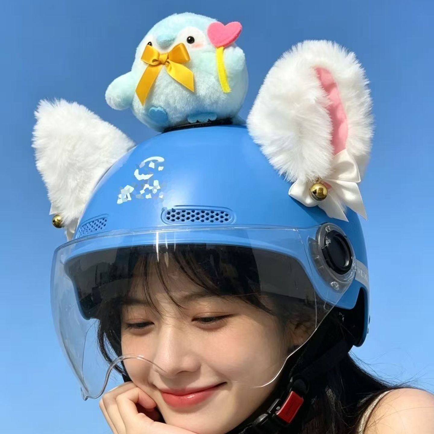 New penguin cat ear doll scooter modification universal accessory personalized motorcycle helmet decoration for delivery riders
