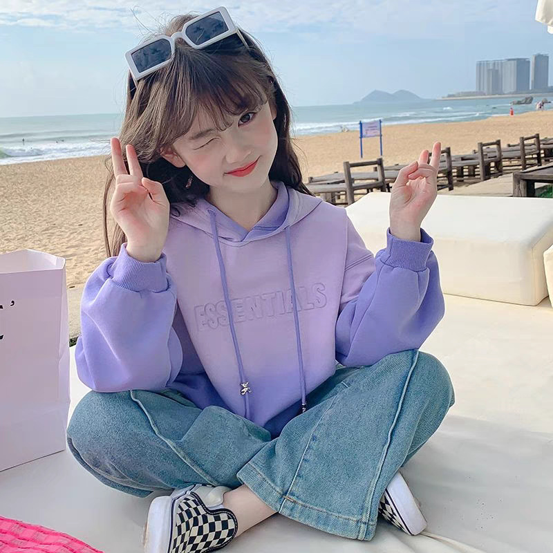 女童卫衣渐变2025新款儿童春秋装女孩中大童秋冬季童装连帽上衣潮|undefined