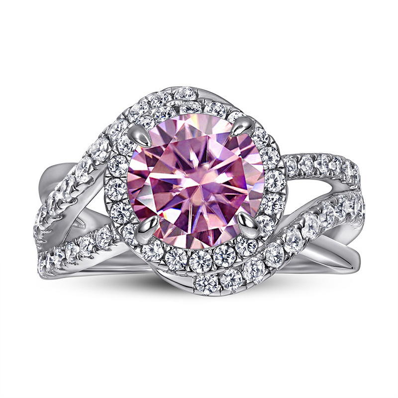 Comercio exterior Amazon nuevo S925 plata esterlina mujer anillo de piedra de moissanita para mujeres europeas y americanas exagerado brazo torcido anillo de boda cruzado