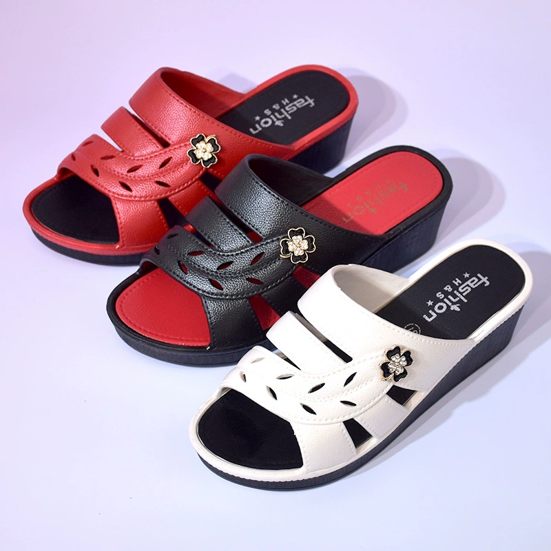 Женские летние туфли на высоком каблуке на толстой подошве, домашние тапочки, Нескользящие туфли на танкетке, уличные