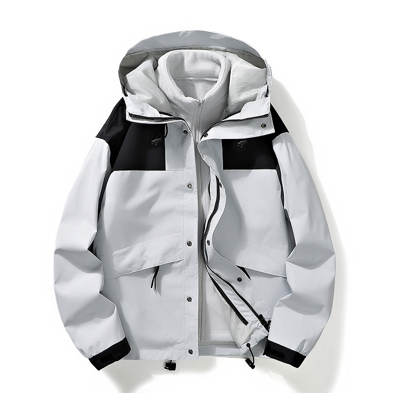 Color-blocked 3-in-1 windbreaker jacket for men and women, 2026 autumn/winter outdoor windproof and waterproof fleece-lined two-piece set
