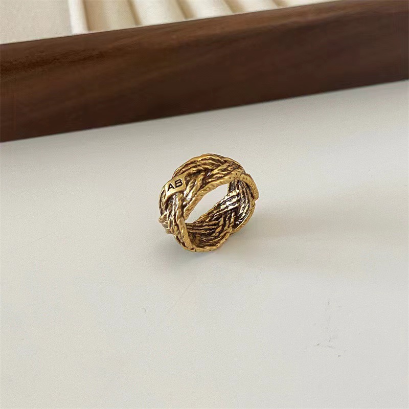 Jewelry & Accessories French fashion niche designer ring fashionable retro twisted metal chain wheat ear braided ring_voghion.com