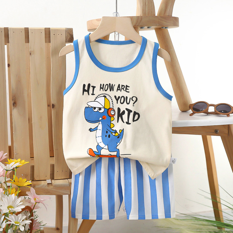 子供ベストセット純綿女の子夏服韓国風子供服新 2025 夏男の子ツーピースセット卸売|undefined