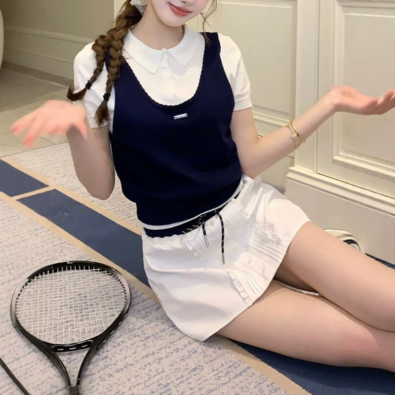 Mocimoc Summer Handmade Academy Style Jk Uniform Set for Women, Summer Two-Piece Knit T-Shirt Mocimoc Summer Handmade Academy Style Jk Uniform Set for Women, Summer Two-Piece Knit T-Shirt
