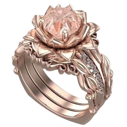 Sanjie transfronterizo fábrica de joyas nueva venta caliente invierno de tres piezas anillo de las mujeres rosa con incrustaciones de joyas de circón