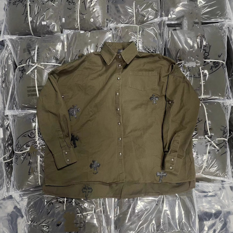 High-Quality Ch Brand 2025 New Washed Green Patchwork Leather Cross Batwing Sleeve Shirt in Stock