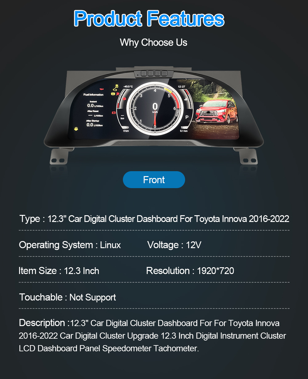 Suitable for Toyota Innova 12.3inch Instrument Panel Led Display with Multiple Ui Options Full Lcd Instrument Panel