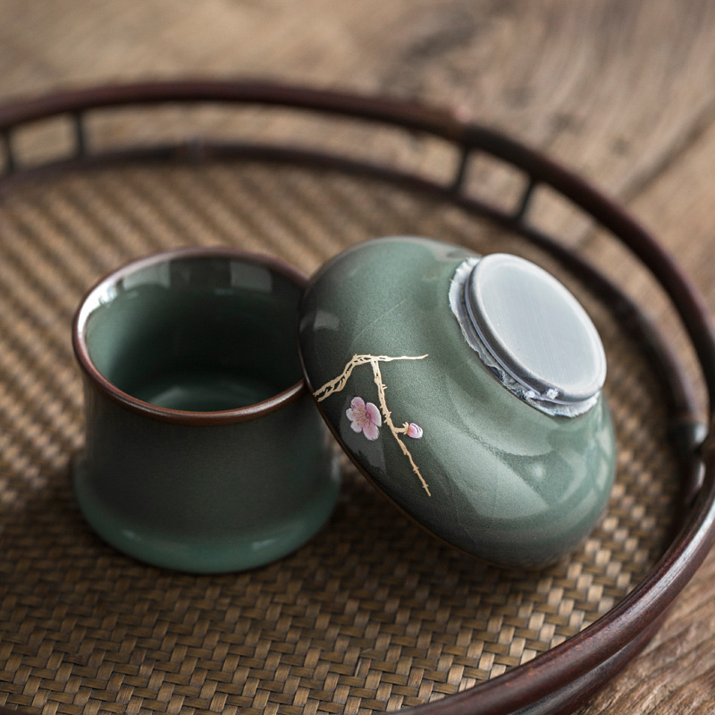Oficial Horno celadón neumático de hierro taza de té de cerámica pieza abierta nutritiva taza de té juego de té de Kung Fu en casa