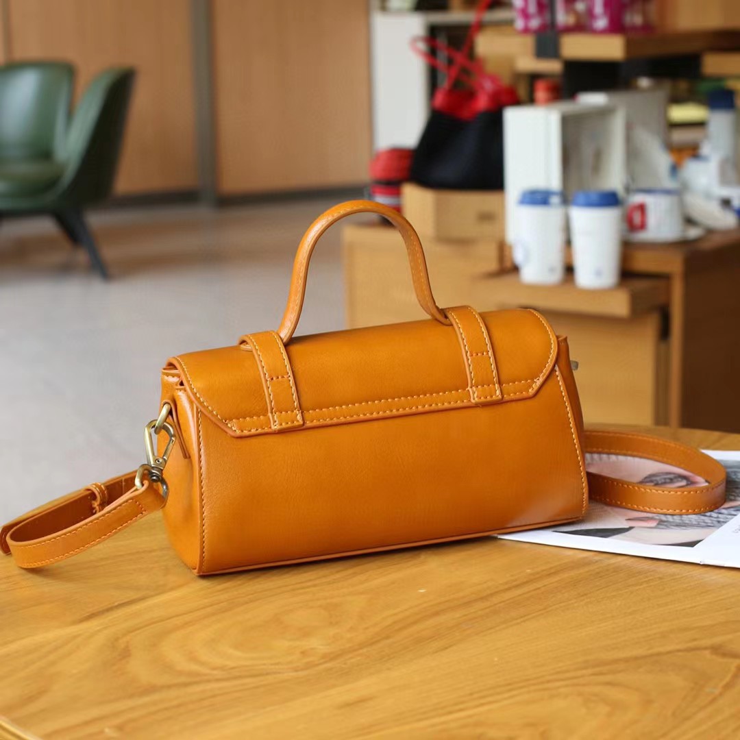 Summer Trendy Genuine Leather Small Bag For Women, Baguette Bag, Versatile Casual Textured Vegetable-Tanned Top Grain Cowhide Crossbody Bag - Thumbnail 3
