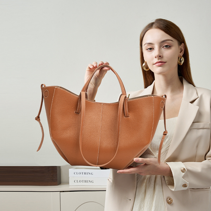 Versatile Niche Handbag Top Grain Cowhide Leather Women's Tote Bag Large Capacity Commuter Luxury Genuine Leather Shoulder Bag - Thumbnail 3