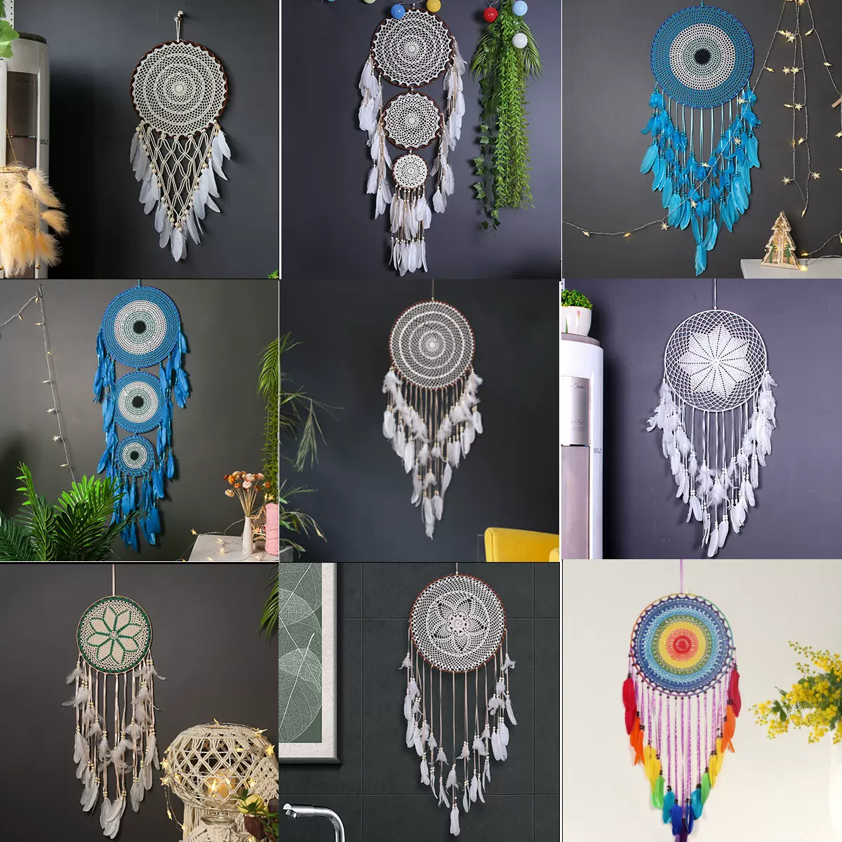 北欧风捕梦网手工编织创意钩花捕梦网室内家居空中装饰风铃挂件