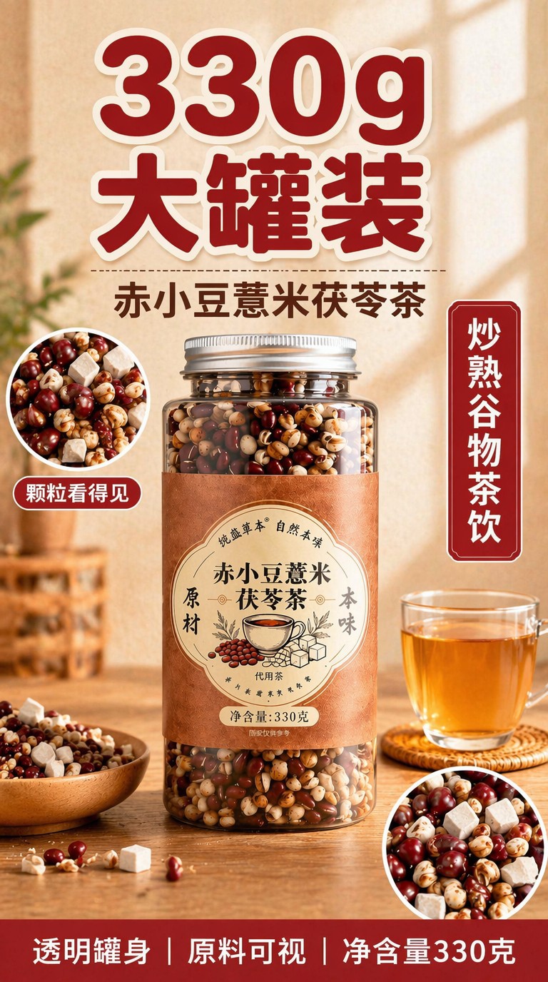Adzuki Bean Coix Seed Poria Tea 330g Triple Steamed Herbal Tea Bags Sugar Free Daily Wellness Brew overview