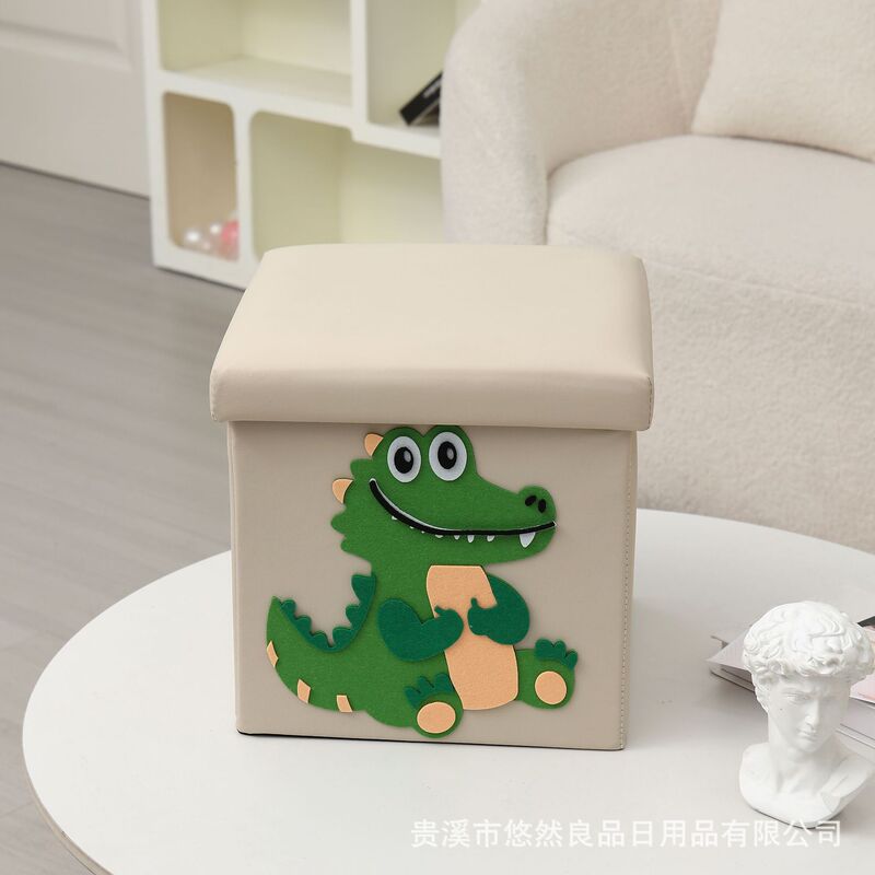 新しいパッチ刺繍収納スツール、蓋付き大型収納ボックス、小型スツール、折りたたみ式靴交換スツール、収納ボックス、防塵収納|undefined