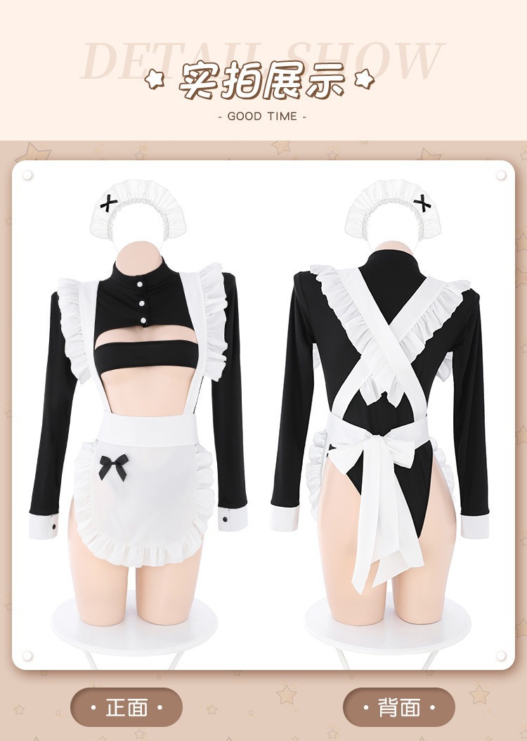 Feimu One-Shoulder Strapless High-Slit Maid Outfit with Apron and Headband — detail image 18